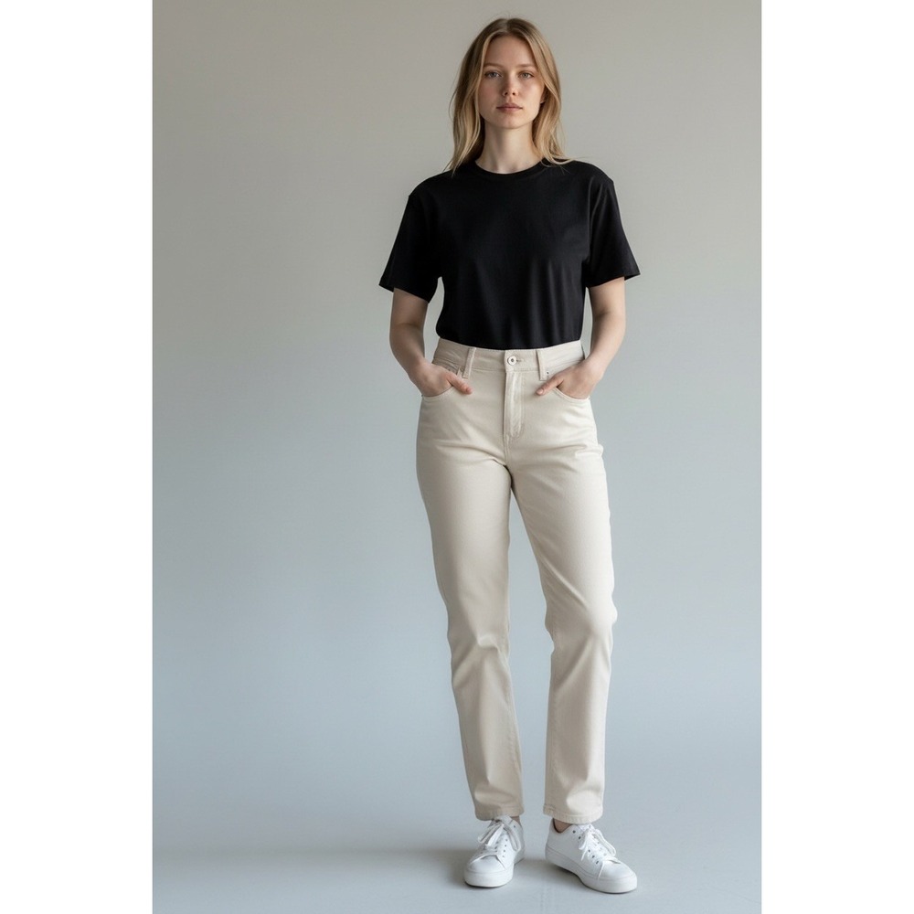 Eileen Fisher White organic Cotton Stretch Twill Chino Pants Trousers Women's L